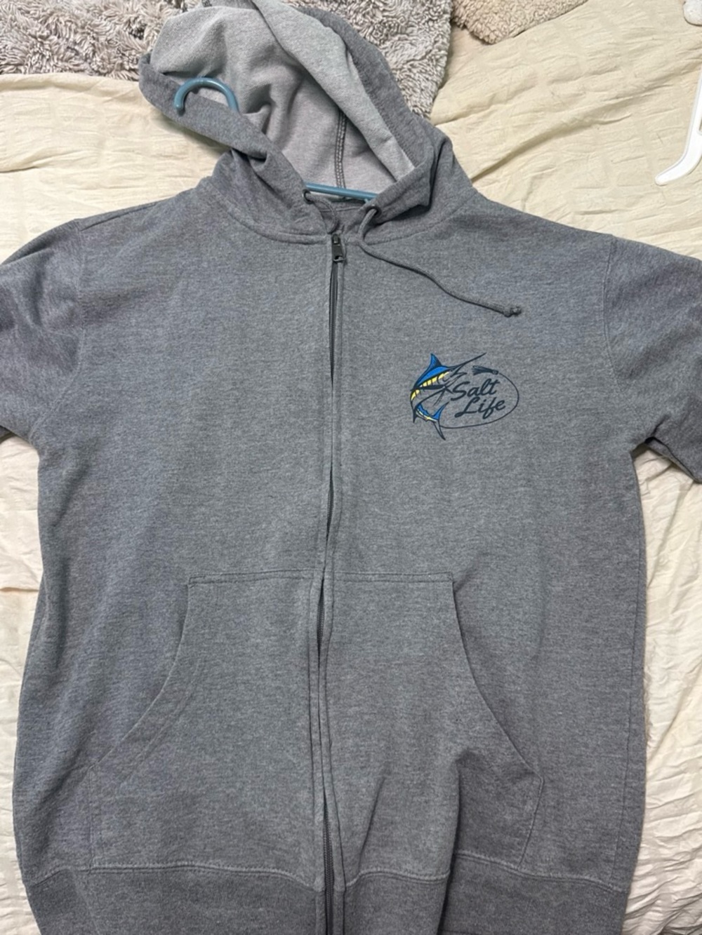 Salt Life Women’s Heather Gray Full-Zip Hoodie with Blue Marlin Logo